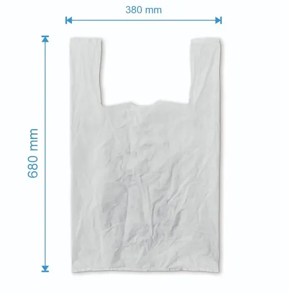 Sacosa maieu 380mm x 680mm - 50 microni grosime, cu pliuri de 140mm, virgin, culoarea alb