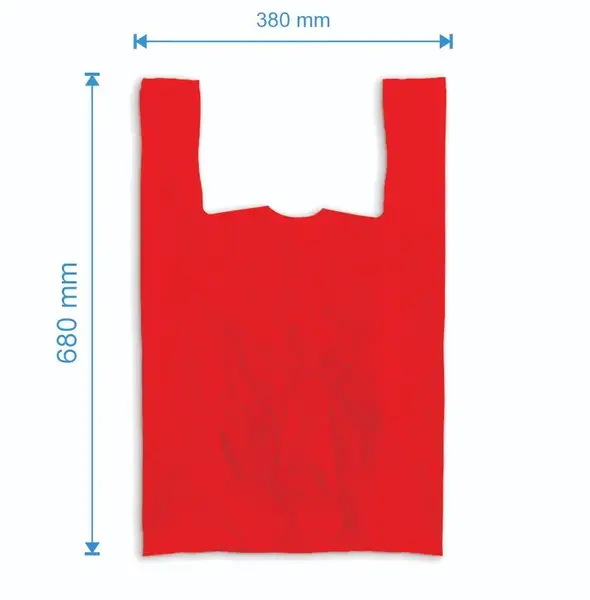 Sacosa maieu 380mm x 680mm - 50 microni grosime, cu pliuri de 140mm, virgin, culoarea rosu