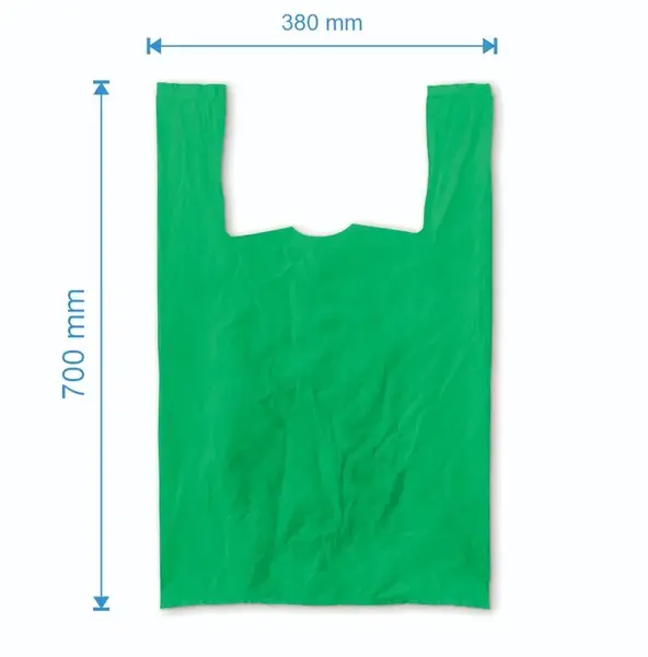 Sacosa maieu 380mm x 700mm - 50 microni grosime, cu pliuri de 140mm, reciclat, culoarea verde