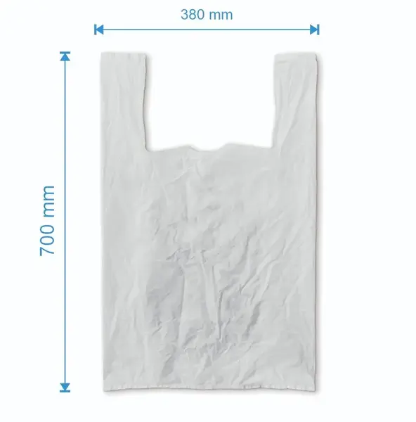 Sacosa maieu 380mm x 700mm - 50 microni grosime, cu pliuri de 140mm, reciclat, culoarea alb