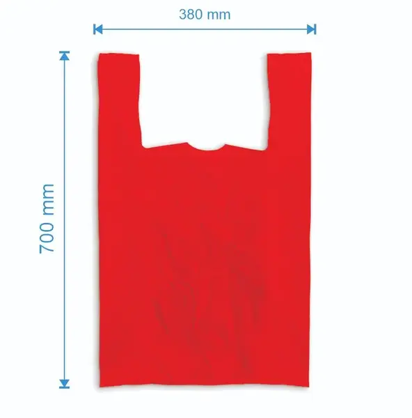 Sacosa maieu 380mm x 700mm - 50 microni grosime, cu pliuri de 140mm, reciclat, culoarea rosu