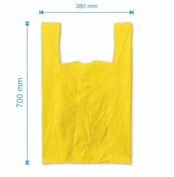 Sacosa maieu 380mm x 700mm - 50 microni grosime, cu pliuri de 140mm, reciclat, culoarea galben