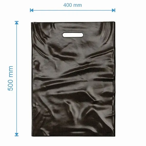 Sacoșă tip Banana 400x500, Neagră cu Motive Aurii, LDPE 50 Microni