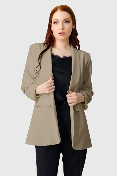 Sacou business BLUMY, cu buzunare decorative, Bej, Marime XL/2XL