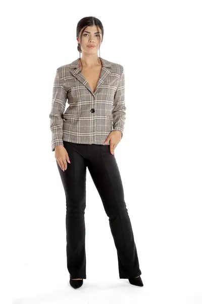 Sacou cadrilat dama DI23S49 bej/bordo/negru, Dress to Impress | marimea 50