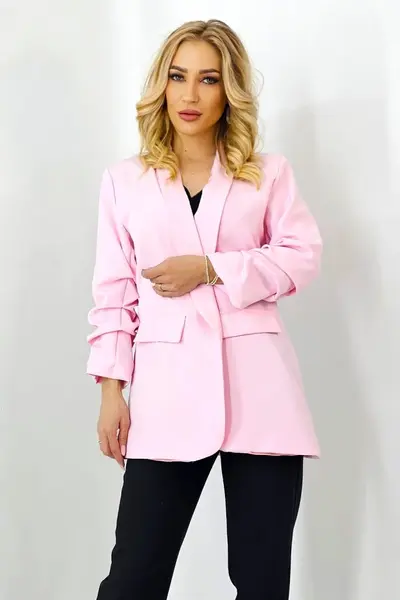 Sacou casual Nora, de lungime medie, Roz, Marime S/M