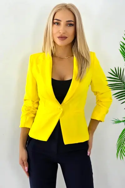 Sacou elegant Gisela, maneca cu fronseu si croi scurt, Galben