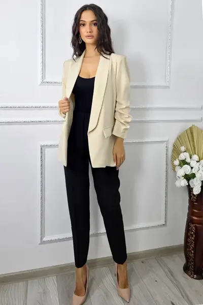 Sacou office Alessia, cu buzunare decorative, Crem deschis, Marime S/M