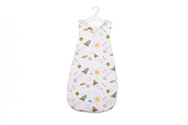 Saculet de dormit gros din bumbac model rachete 0-6 luni