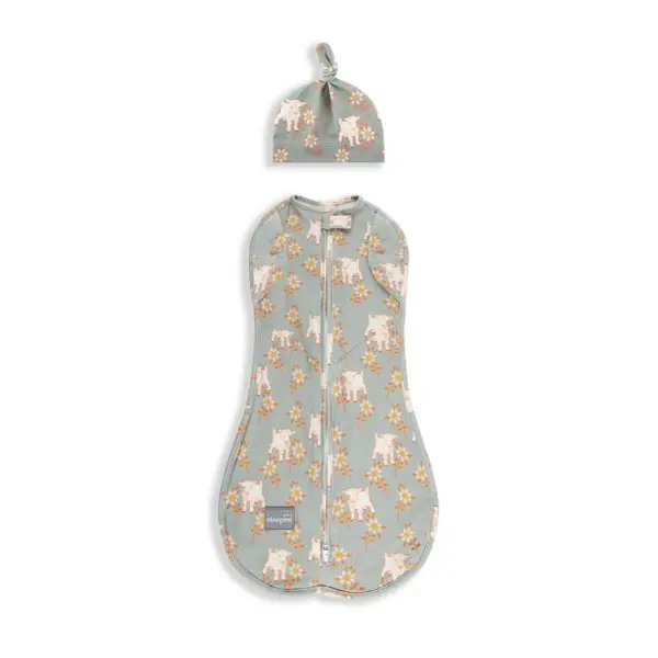 Saculet Swaddle pentru infasat + caciulita Second Step Animale de Epoca Sky Blue Sleepee