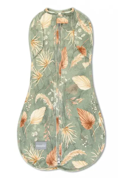 Saculet swaddle pentru infasat + caciulita Second Step Boho Green Sleepee