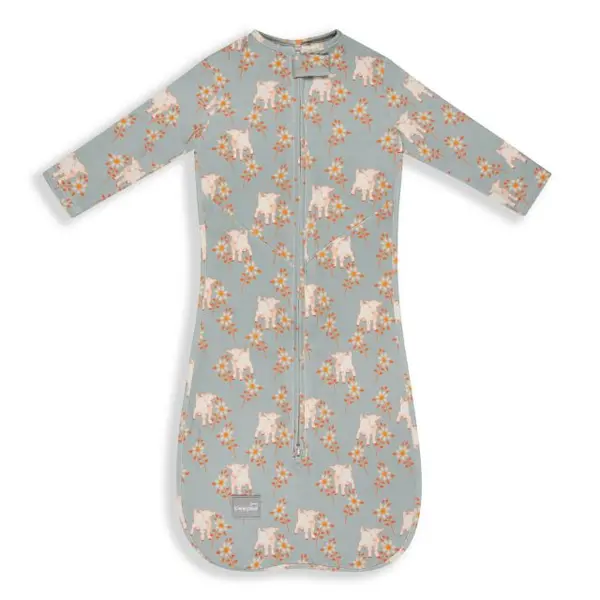 Saculet Swaddle pentru infasat din bumbac + caciulita Animale de epoca Sky Blue Sleepee