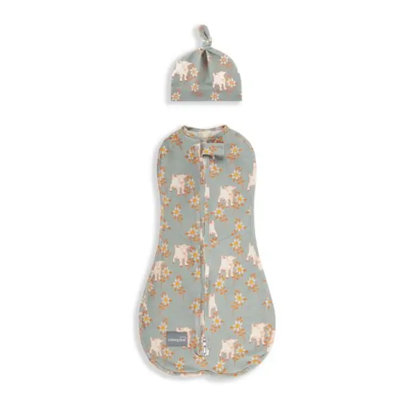 Saculet Swaddle pentru infasat nou nascut Bumbac + caciulita First Step Animale Epoca Sky Blue Sleepee