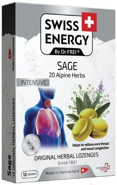 Sage, cu 20 de plante medicinale, 12 tablete de supt, Swiss Energy