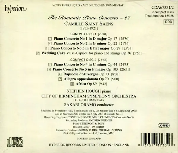 Saint-Saens: The Complete Works For Piano And Orchestra | Stephen Hough, City of Birmingham Symphony Orchestra, Sakari Oramo