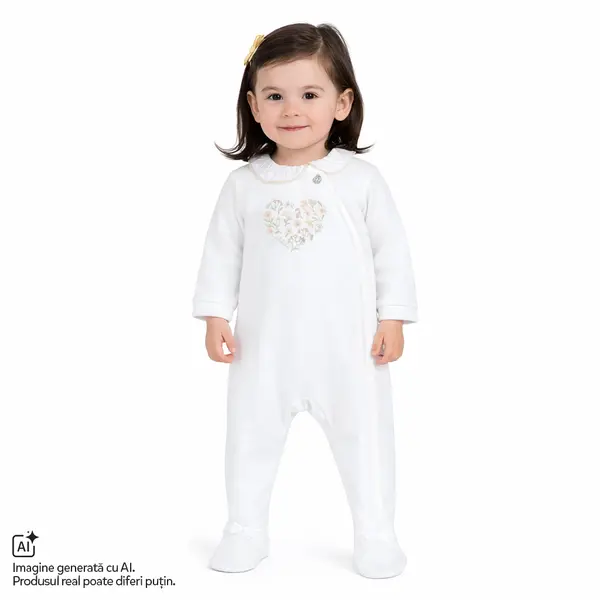Salopeta bebe Chicco din velur cu deschidere in fata, Alb cu model, 01474-70MFCI