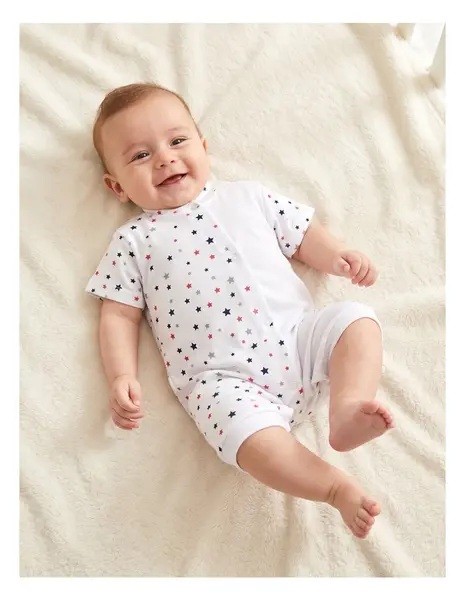 Salopeta bebe, imprimata stelute rosu-bleumarin