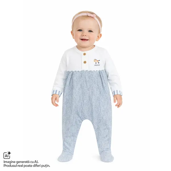 Salopeta bebelusi Chicco deschidere intre picioare, Alb cu model, 01134-70MFCI