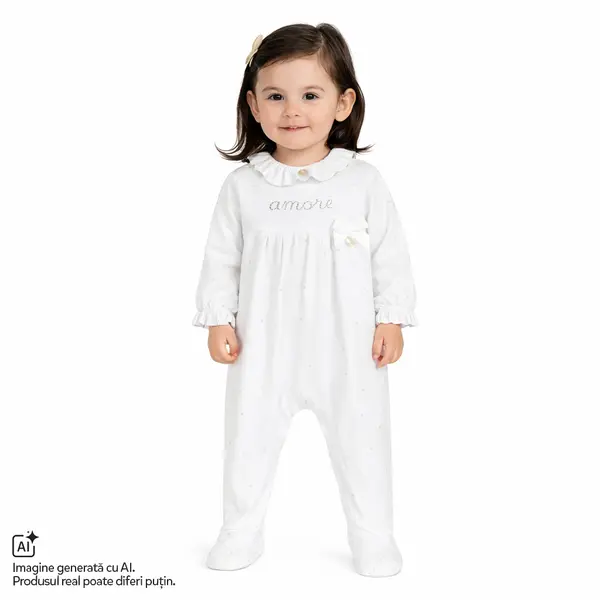 Salopeta bebelusi Chicco deschidere intre picioare, Alb cu model, 01477-70MFCI