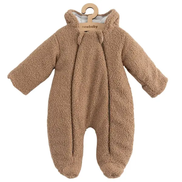Salopeta de iarna, New Baby, Pentru bebelusi, Cu gluga si urechi, Marime 56, Cu captuseala din bumbac, Teddy
