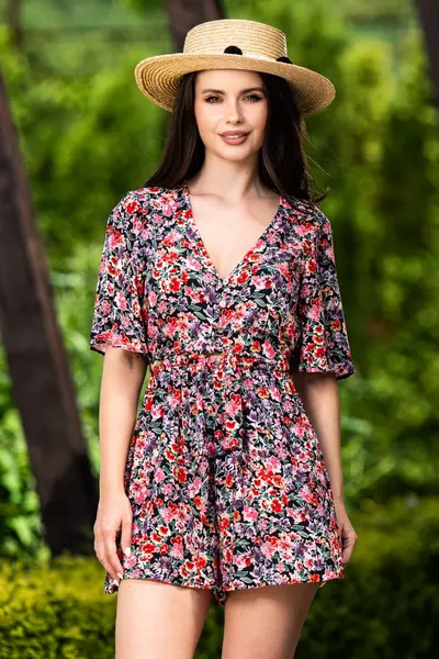 Salopeta de vara scurta cu imprimeu floral