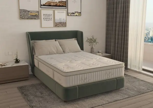 Saltea cu memorie si arcuri Bambus Super Confort Pocket Multilayer 200x200x25 cm sistem 3D, manere