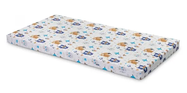 Saltea din spuma Sensillo 120x60x6 cm Forest Animals pentru patut copii traditionalpliabil, grad de duritate medie H1-H2, husa detasabila cu fermoar