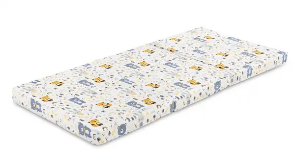 Saltea pliabila pentru patut copii Sensillo Forest Friends 120x60x5 cm,husa detasabila din bumbac,compatibila cu patuturi clasice si pliabile