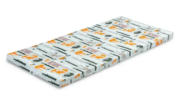 Saltea pliabila pentru patut copii Sensillo Fox and Hare 120x60x5 cm,husa detasabila din bumbac,compatibila cu patuturi clasice si pliabile