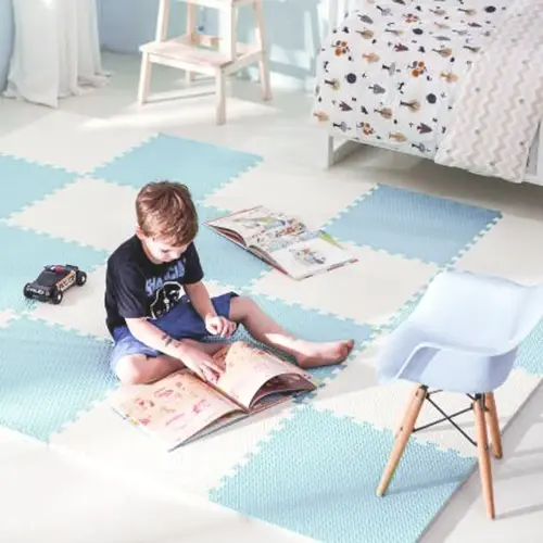 Salteluta de joaca 4 piese puzzle pentru copii Ricokids AlbAlbastru 120x120, din spuma groasa EVA inodora,izolator termic, rezistenta la apa,usor de curatat,antiderapanta