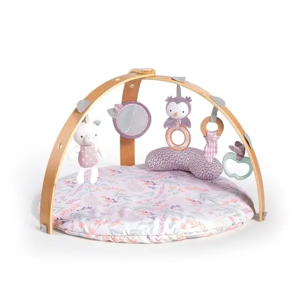 Salteluta interactiva, Ingenuity, Cozy Spot Calla, Cu jucarii pentru dentitie si zornaitoare, Rezistenta- bara din lemn, Lavabila in masina, 0 luni+, 81 x 81 x 56 cm, Roz