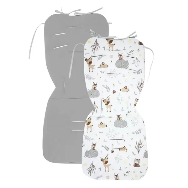 Salteluta pentru carucior, MimiNu, Reversibila, Cu doua fete, Din catifea si bumbac, Materiale certificate Oeko Tex Standard 100, 78 x 34 cm, Forest Friends Beige/Gray