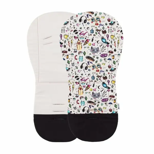 Salteluta pentru carucior, Petite&Mars, Foamy, Din spuma cu memorie, 86 x 42 cm, Reversibila, Universala, Bej/Multicolor