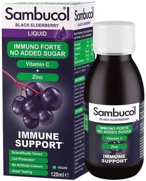 Sambucol Immuno Forte Vitamin C + Zinc Sirop, fără zahăr, 120 ml