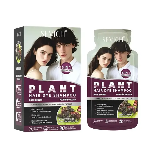 Sampon colorant fara amoniac – acoperire fire albe, cu extracte naturale, 10 plicuri x 30ml, Saten inchis, Sevich