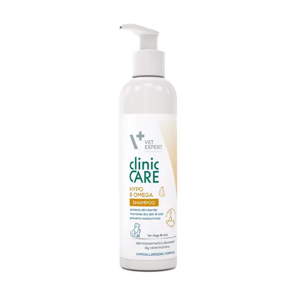 Șampon emolient dermatocosmetic pentru caini si pisci CLINIC CARE HYPO &OMEGA, Vet Expert, 150ml