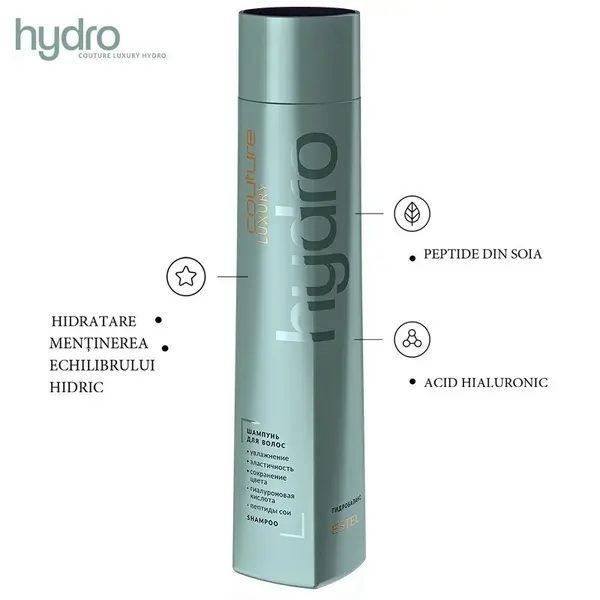Sampon hidratare intensa pentru par uscat Luxury Hydrobalance Estel Haute Couture, 300 ml