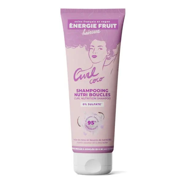Sampon hranitor pentru par ondulat sau cret cu ulei de cocos organic si unt de shea, 250ml, Energie Fruit
