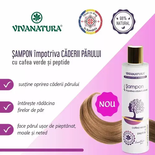 Șampon Împotriva Căderii Părului cu Cafea Verde și Peptide, 250ml | Vivanatura