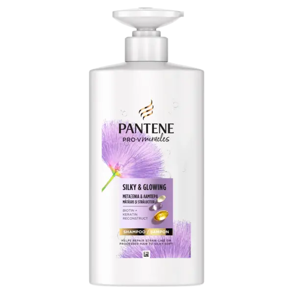 Sampon pentru par uscat tratat sau decolorat Silky & Glowing, 500ml, Pantene