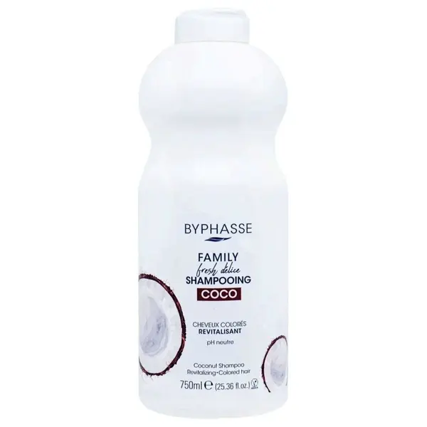 Sampon pentru Parul Vopsit, Byphasse, Family Fresh Delice, cu Extract de Cocos, Revitalizeaza si Protejeaza Culoarea, 750ml
