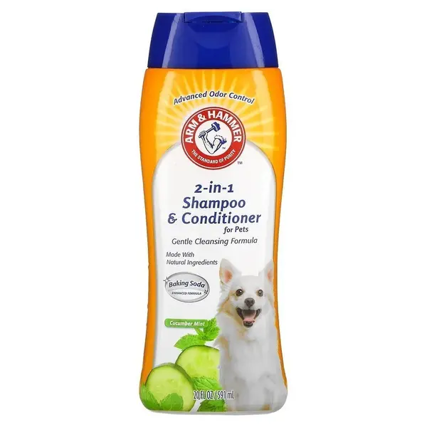 Sampon si Balsam 2-in-1 pentru Caini, Arm & Hammer, Curatare Eficienta cu Bicarbonat de Sodiu, Aroma Castravete, 591ml