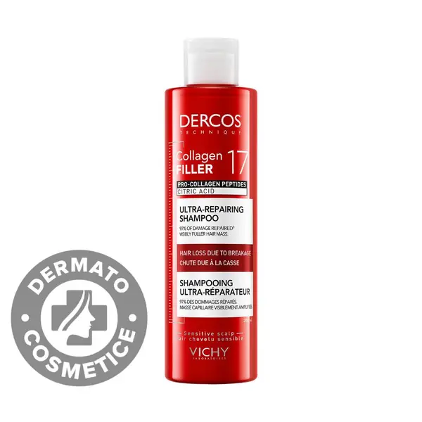 Sampon ultra-reparator pentru par deteriorat si fragil Dercos Collagen 17 Filler, 200ml, Vichy