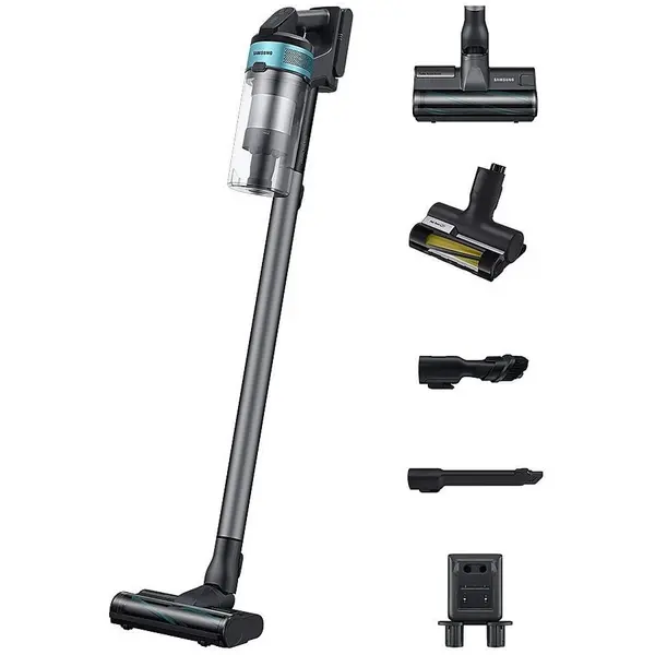 Samsung Aspirator vertical Samsung Jet75E Pet VS20B75AGR1/GE, 21.6V, 550W consum energie, Digital Inverter, Filtrare 99.999% , Display LED, Perie Turbo, Perie Pet, Autonomie 60 min, Negru-Verde