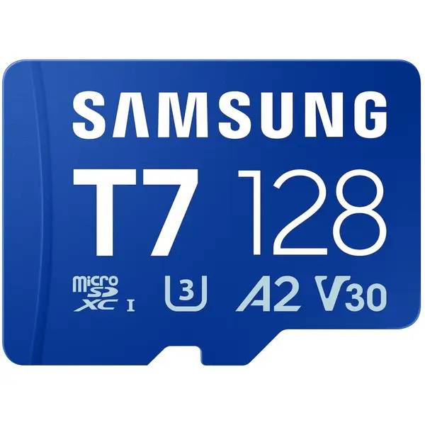 Samsung Card de memorie microSD Samsung T7 de 128 GB pentru smartphone-uri, tablete si console portabile, viteza de citire de pana la 170 MB/s, Albastru