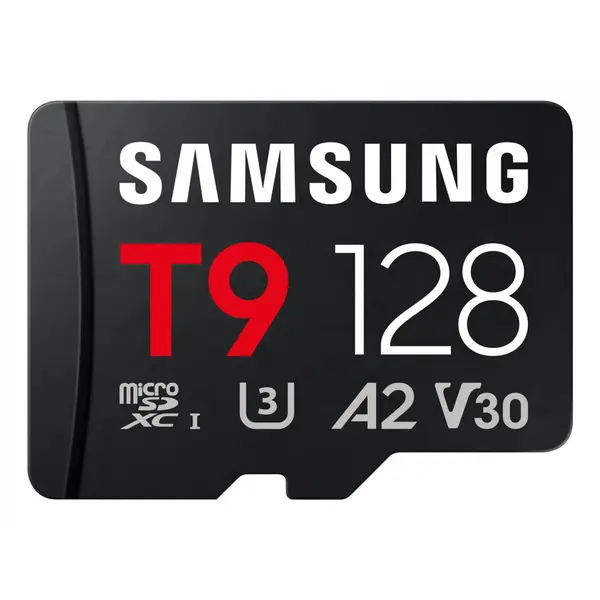 Samsung Card de memorie microSD Samsung T9 de 128GB, cu viteze de citire de pana la 200 MB/s si de scriere de 130 MB/s, Negru