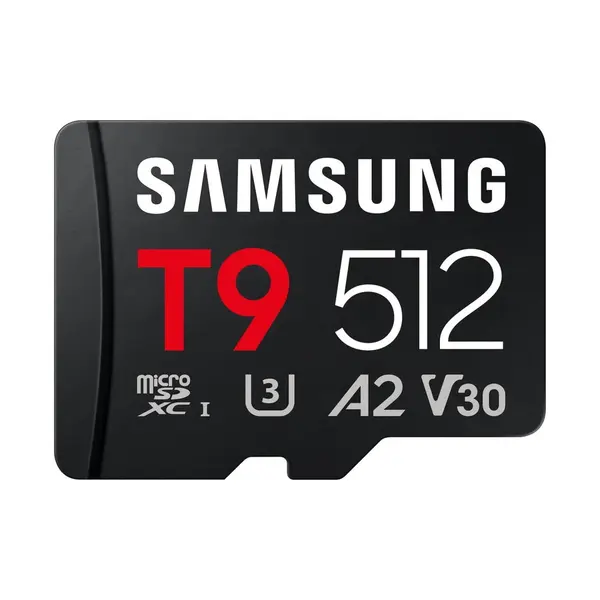 Samsung Card de memorie microSD Samsung T9 de 512GB, cu viteze de citire de pana la 200 MB/s si de scriere de 130 MB/s, Negru