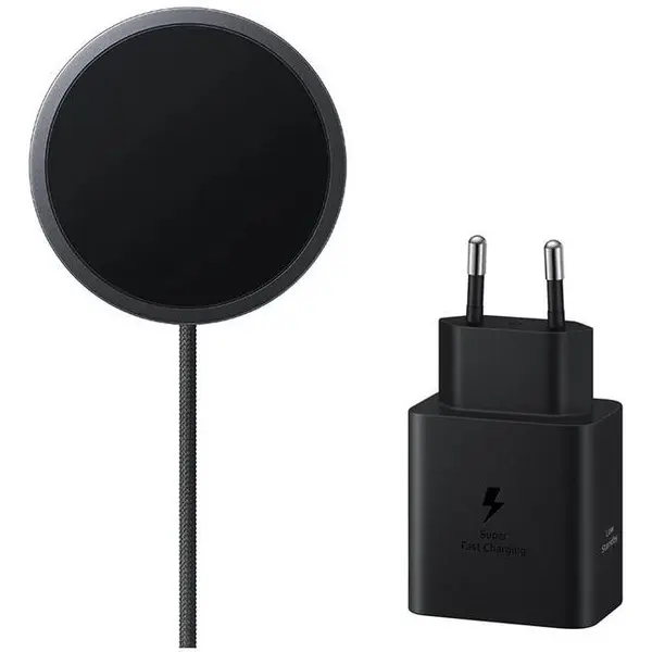 Samsung Incarcator Magnetic Wireless Samsung, rapid Qi2, 25W, cu incarcator retea 45W, Negru