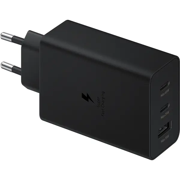 Samsung Incarcator retea Samsung Trio EP-T6530NBEGEU, Quick Charge, 65W, 1 x USB - 2 x USB Type-C, Negru EP-T6530NBEGEU