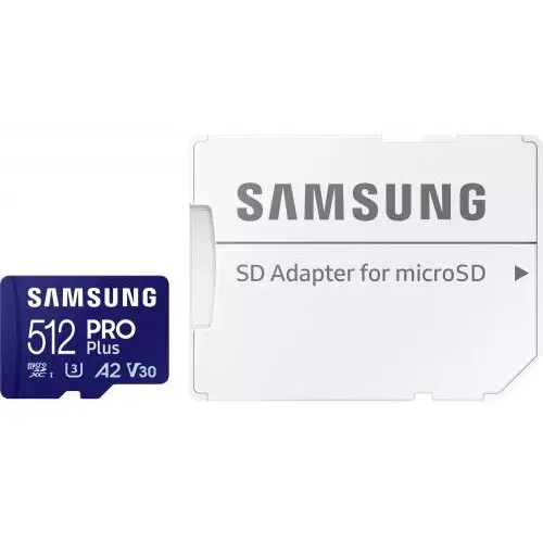 Samsung Memory Card microSDXC Samsung PRO Plus MB-MD512SA/EU 512GB, Class 10, UHS-I U3, V30, A2 + Adaptor SD